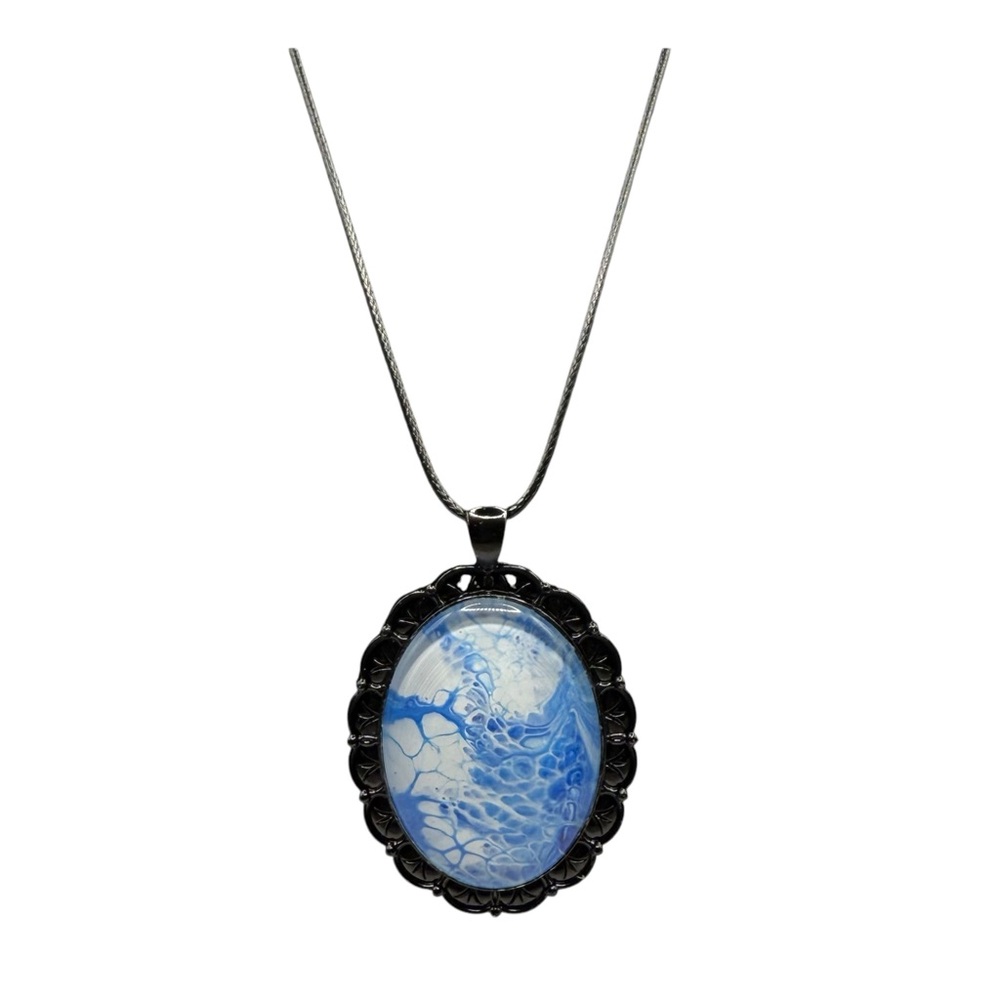 Blue and White Marble Pendant Necklace-Handmade
